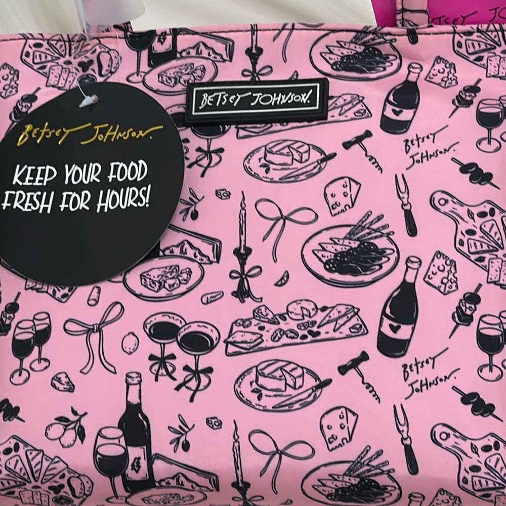 NEW Betsey Johnson Insulated Satchel Teacher Lunch Tote pink and black bag - Picture 5 of 9
